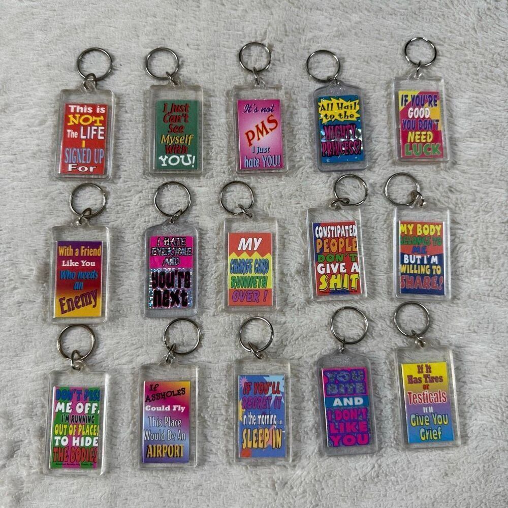 Vtg 90s Y2K  Novelty Keychain Lot Funny Sarcastic Quotes Sayings